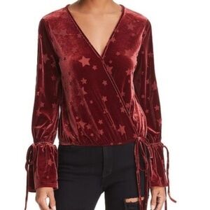 NWT Vintage Havana burgundy velvet burnout star top blouse holiday fall